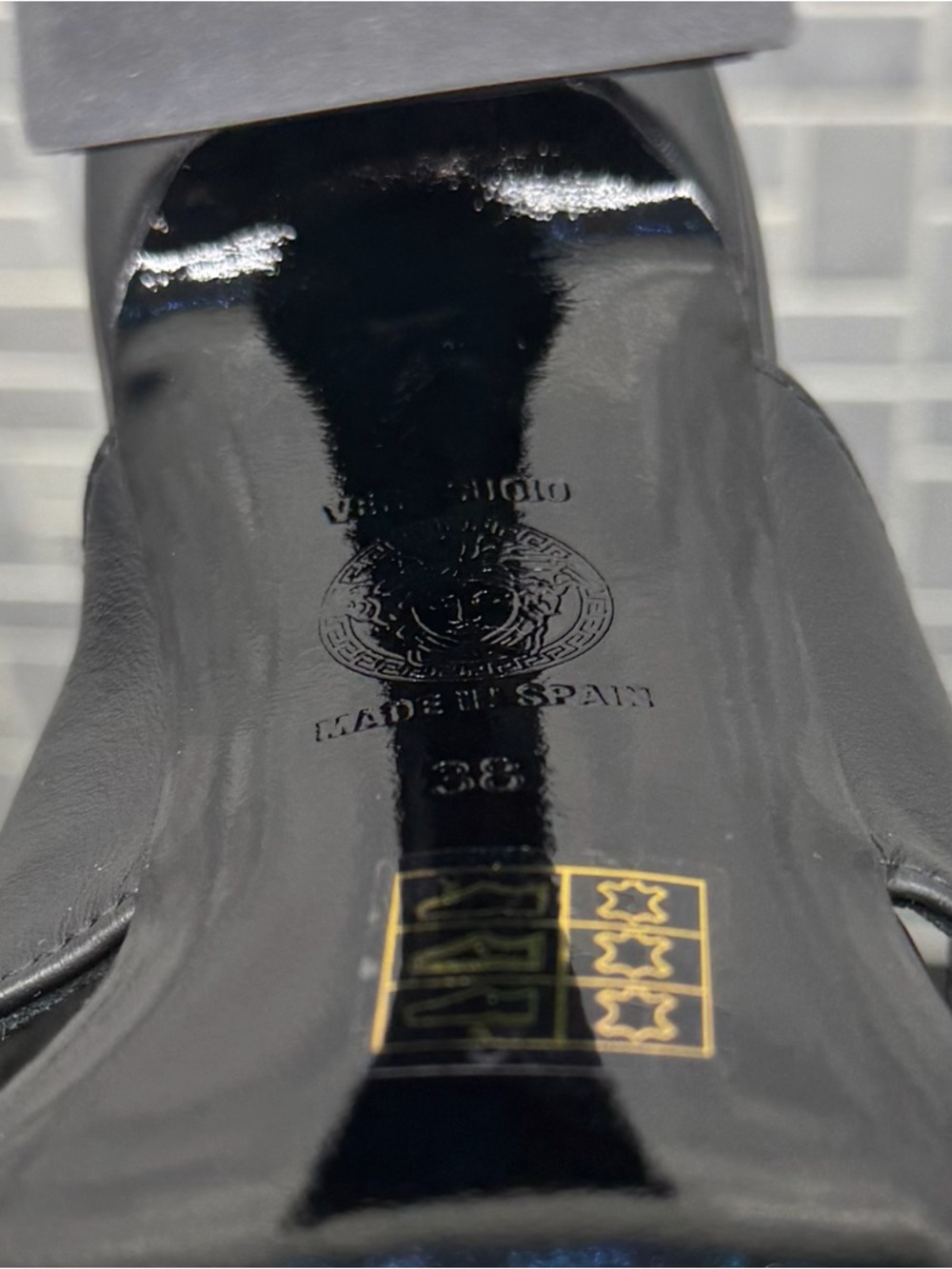 Versace Black Leather Platform Sandals Medallion Logo Slip On Women's EU 38 - Picture 6 of 7